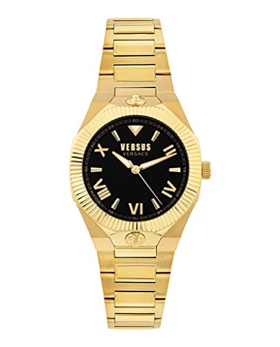 Versus Versace Echo Park Collection Luxury Womens Watch Timepieces with a Gold Bracelet and Case Featuring a Black Dial