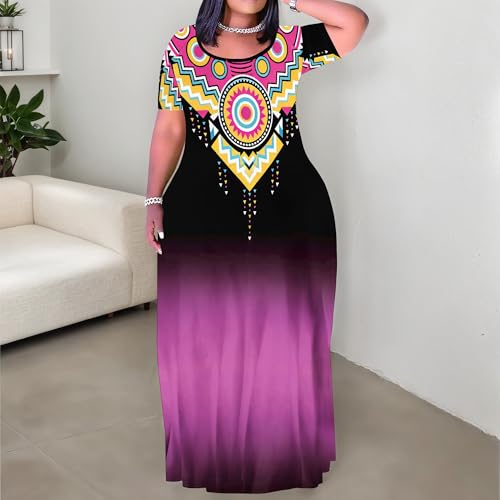 Image of PinkPatty Plus Size Maxi Dress for Women Summer Casual Short Sleeve Tshirt Dresses with Pockets (XL-6XL)