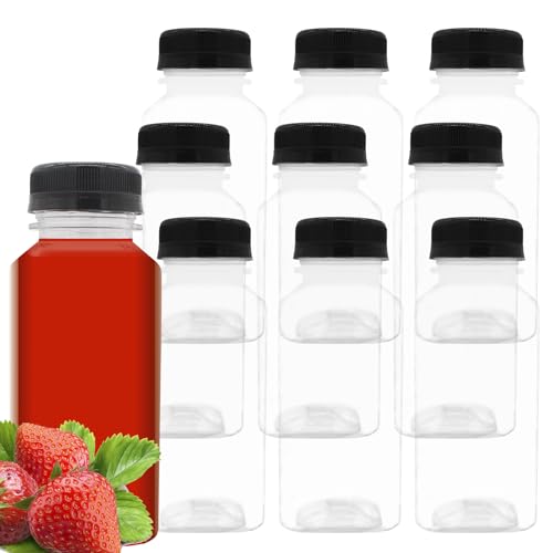 Auvotuis 10 PCS 5 oz Plastic Juice Bottles Empty Clear Milk Bottles with Lids, Beverage Containers for Juice, Milk and Other Drink