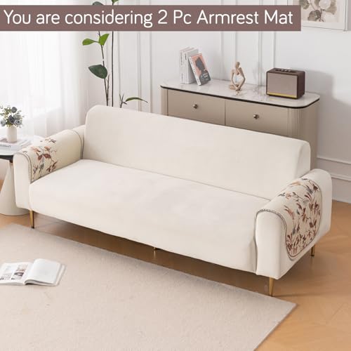 Image of HOKIPO 'HeavenHue' Fleece Soft Touch Quilted Sofa Armrest Cover - 1 Pair | Autumn Whisper (IN-838-D1*2)