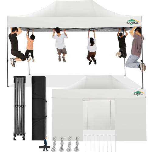 Image of COBIZI 10x15 Pop Up Canopy Tent,Heavy Duty Canopy(White with 4 Sidewalls)