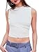 CIDER Womens Summer Tops Crop Tops for Women Womens Tank Tops Mimi Cuttrell Solid Sleeveless Ruched Crop Top: White, M