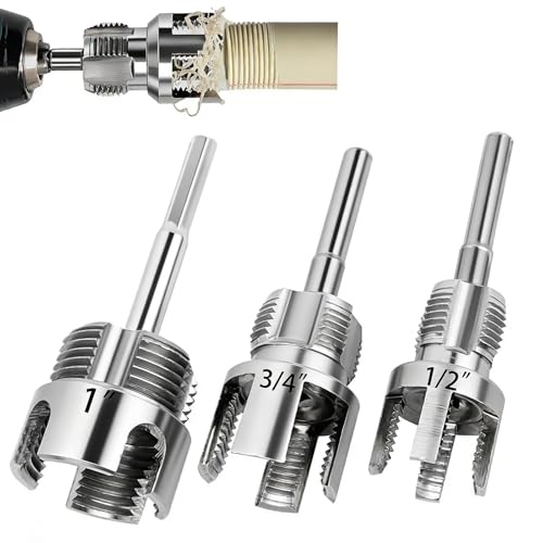 Pipe Threading Tool Kit, Internal & External Threader, 1/2" 3/4" 1" Sizes, Electric Drill Compatible, PVC Pipe Rethreading Tool Set