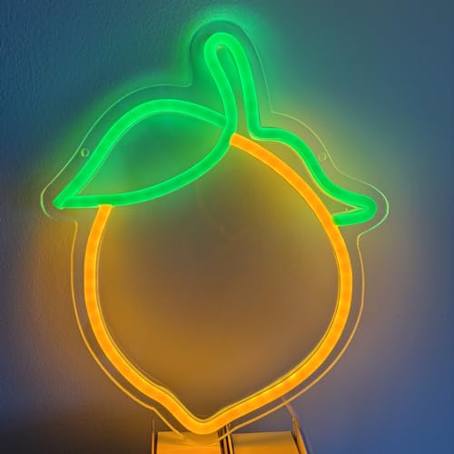 Image of Lemon Neon Sign Cute Fruit Shape Neon Light Fruits Light Up Signs for Wall Decor Apartment, Bar, Kids' Room,Yellow Led Sign for Birthday Party Bedroom,11.5 * 10.3in
