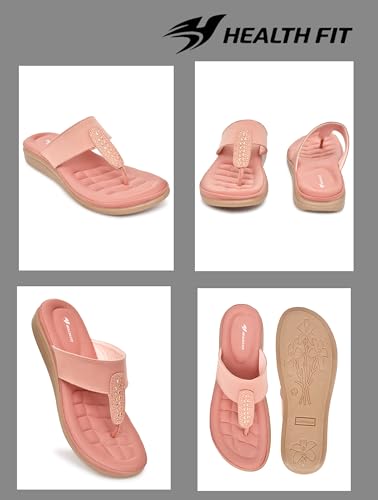 Image of HEALTH FIT EXTRA SOFT Women's Comfortable Memory Foam Doctor Slippers /Flip-Flops|Fashionable Casual & Stylish|Lightweight & Breathable|Outdoor Synthetic Casual Chappals Sandals Ladies & Girls HF23