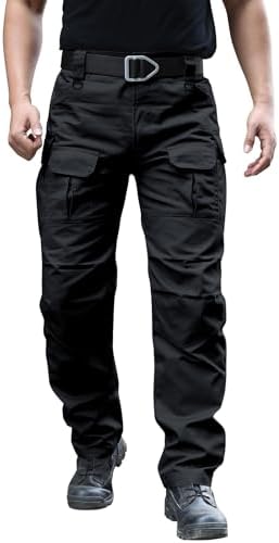 Hiwise Men's Stretch Tactical Pants Water Resistant Ripstop Cargo Pants Outdoor Lightweight EDC Work Hiking Pants (Black, 34WX32L) - 2