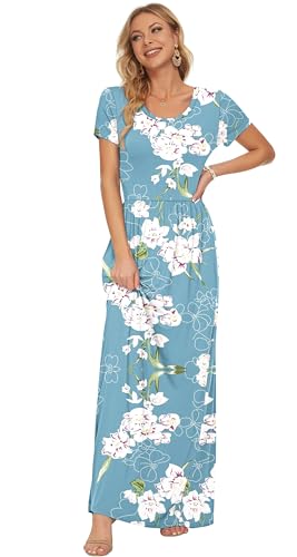 Image of AUSELILY Women's Classic Short Sleeve Loose Plain Casual Long Maxi Dresses for Women 2026