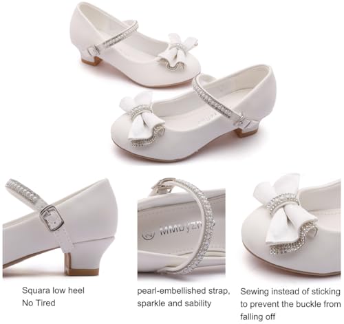 White Flower Girl Shoes Kids High Heels Mary Jane Flats Pearl Girls Dress Shoes for Wedding Church Party Little Big Kids4
