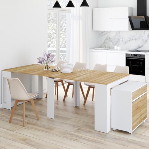 Table buffet extensible Orlando 235 cm bicolore blanc et hêtre IDMarket 10 p