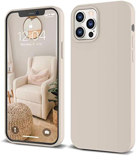 IceSword iPhone 12 Case and iPhone 12 Pro Case 6.1” (2020),Liquid Silicone Case Cover, Soft Microfiber Cloth,Matte Light Beige Tan Cream Warm Sand Pearl Cute,Gel Rubber Drop Protective 12/12P - Stone