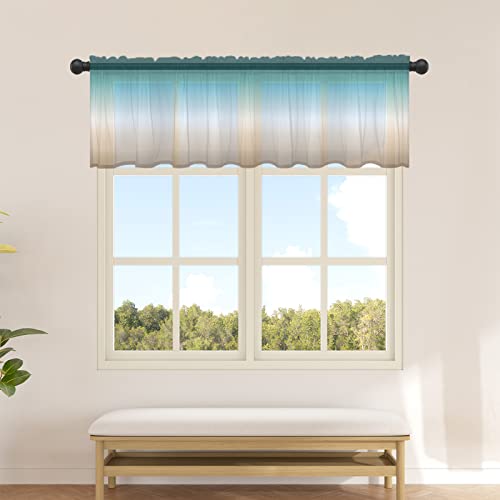 Pinroote Teal Beige Ombre Cream Sheer Valance, 54