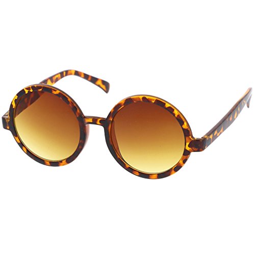 zeroUV Trendy Round Retro Sunglasses for Women, UV400 Vintage Horn Rimmed Neutral-Colored Lens 52mm (Tortoise/Amber)2