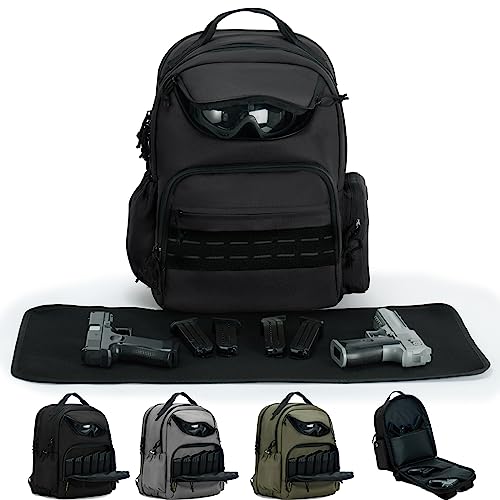 VEAGIA Range Backpack Pistol Range Bag For Handguns And Ammo Gun Cases Pistol Bags With Lockable Explosion-Proof Zippers