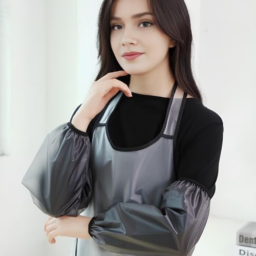 Godneei Kochschürze Herren mit 2 wasserdichten Ärmeln – Grillschürze für Männer, verstellbare Schürze Schwarz 70x80 cm mit Taschen – BBQ Küchenschürze für Grill & Küche