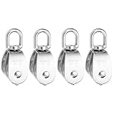 PATIKIL Double Pulley Block, 4pcs M25 304 Stainless Steel Wire Rope Lifting Crane Pulley Swivel Hook Hanging Wheel for Construction Warehouse Marine Industrial Home Use, Silver