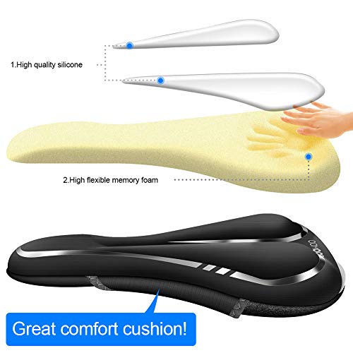 COOWOO Bike Seat Cover, Bike Seat Cushion, Bike Saddle Cushion Cover Adjustable, Soft Breathable Anti-Slip Bicycle Seat Cover for Mountain Road Bike Peloton Cruiser Exercise Spin Bike