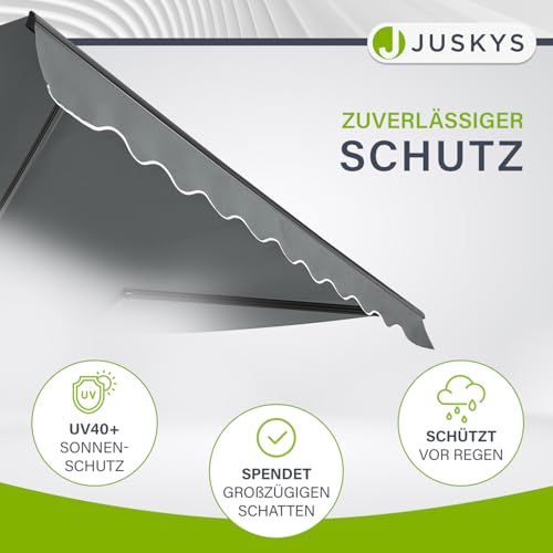 Juskys® Gelenkarmmarkise 350 x 300 cm, UV40+ & wasserabweisend, mit Kurbel & Wandhalterung Länge + Winkel einstellbar, Markise für Terrasse & Balkon, Sonnenschutz Balkonmarkise Gelenkmarkise, Grau