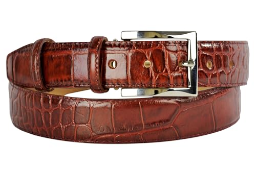 Image of Men's Italian Crocodile Embossed Leather Belt | Genuine Italian leather. Refined crocodile embossed texture. 35mm (1.38 inch) dress width. Handmade in Italy. Gift boxed.