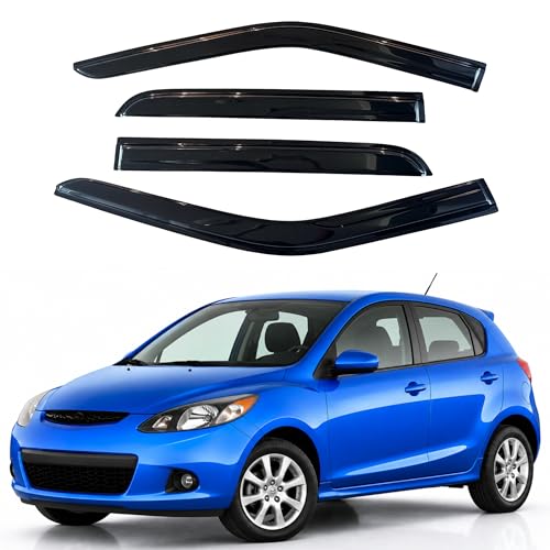 Image of IG Window Visors Fit for 2007-2012 Mazda 2 Hatchback, Out-Channel Rain Guards Vent Wind Deflectors 4PC, Car Accessories for 07-12 Mazda 2 Hatchback (Excludes Sedan)