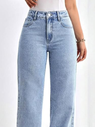 Image of GRECIILOOKS Cargo Jeans for Women - Wide Leg High Waist Baggy Denim Pants | Casual Fit Trousers with Utility Pocket Design