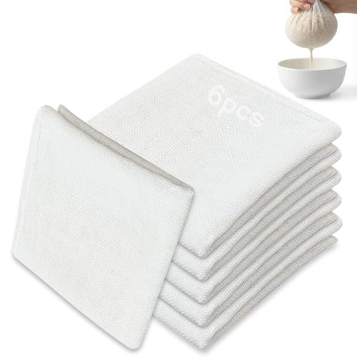 Leyrens 6 Piezas Telas Filtrante Reutilizable de Algodón Puro sin Blanquear 50x50cm, Cheese Cloth, Colador de Tela Lavable, Filtro de Algodón para Cocinar, Yogurt, Colar Jugo, Queso, Mantequilla