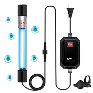 Aquarium Clean Light，13W & 11W & 9 W & 7 W & 5 W & 3 W UV Sanitizer Submersible Light,Aquarium Water Clean Green Clear Waterproof Clean Lamp for Pond,Swimming Pool,Indoor