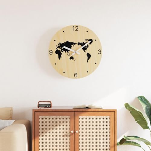 Sufrk Reloj de pared amarillo y negro, diámetro de 30 cm, de madera multicapa, reloj de pared adhesivo grande – Detalles modernos – Reloj de pared para la casa, salón, cocina, dormitorio, oficina