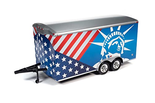 ModelToyCars Four Wheel Enclosed Trailer,Red,White and Blue Acme AMM1284 1/18 Scale Diecast Model Replica