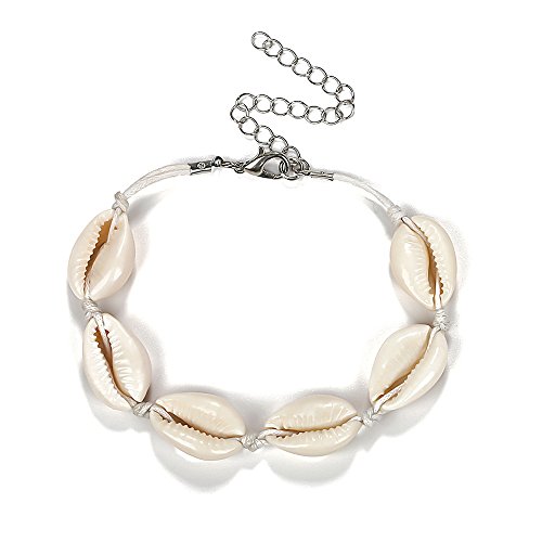 Summer Beach Natural Shell Main Hawaï Boho Lien Bracelets pour les femmes (White rope) Cover