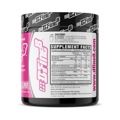 Image of Thermogenic Pre-Workout Energy Powder & Shredding Supplement, Boost Energy Mood & Focus, Sugar Free, Contains Senactiv, Endurance, 300mg Caffeine, N-Acetyl-L-Tyrosine (Pink Lemonade)