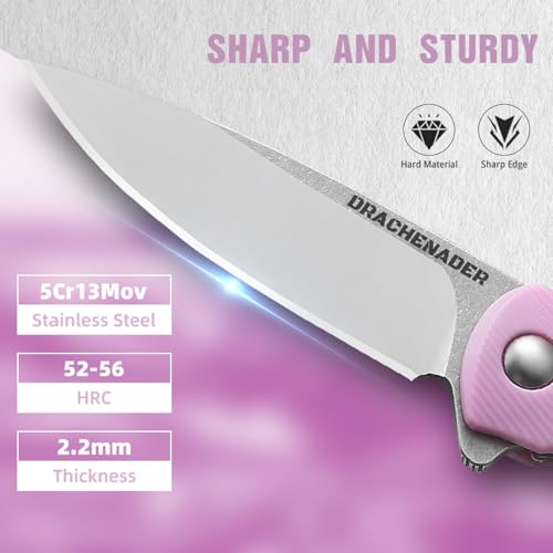 Image of DRACHENADER Knives for Women, 2.04 inch 5Cr13Mov Steel Blade, Cute Womens Girl Gift, Mini EDC Folding Knife, Small Pocket Knife (Purple)