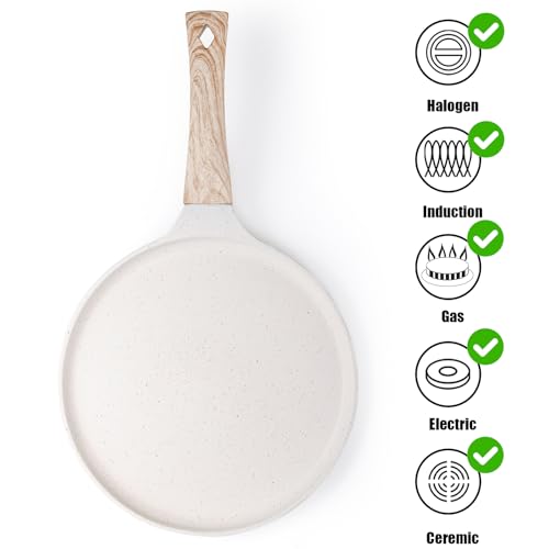 Antihaft Crepe Pfanne, 26cm Pfannkuchen flache Pfanne mit Spreizer, Antihaftbeschichtung Induktion Dosa Tawa Pan für Alle Herd, Induktion kompatibel, PFOA frei (weiß) – Bild 4