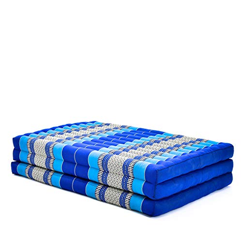 Image of Leewadee Trifold Mattress XL - Comfortable Thai Massage Pad, Foldable Relaxation Floor Mattress Filled with Kapok, Perfect to Use as a Sleeping Mat 79 x 39 inches, Blue