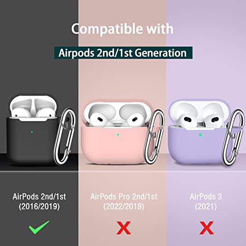 R-Fun Airpods 2Nd Generation & 1St Generation Case Cover With Cleaner Kit And Earbuds Hook Cover (2Pairs),Soft Silicone Protective Case For Apple Airpods- Black #TOP2