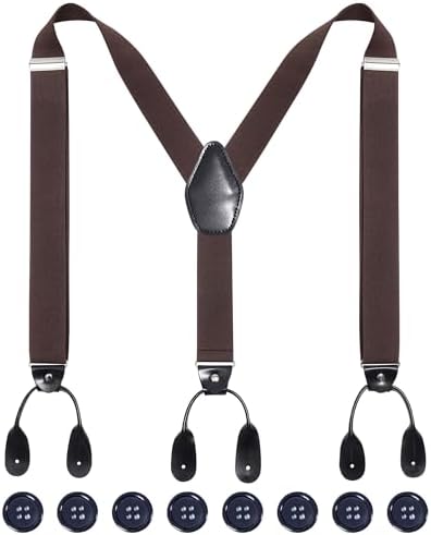 Kajeer Men Button Suspenders Adjustable, Heavy Duty Y-Back Elastic Tuxedo Elastic Mens Suspenders with Leather Buttons End