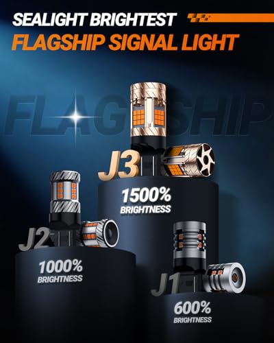 SEALIGHT 7443 7440 LED Bulb, 2700K Amber Yellow Bulb Anti Hyper Flash With Turbo Fan, 30W 3200LM Super Bright Replacement for Front/Rear Turn Signal Blinker Lights, CK & Standard Socket, Pack of 2 - Image 6
