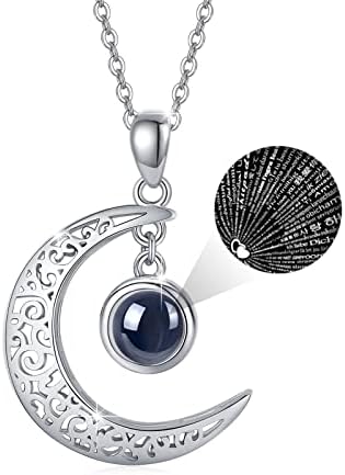 ZIPPICE Moon Necklace for Women 925 Sterling Silver I Love You Necklace 100 Languages Chain Love Memory Projection Pendant Jewellery Gift for Women Girls, Sterling Silver