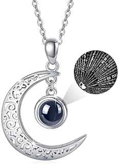ZIPPICE Moon Necklace for Women 925 Sterling Silver I Love You Necklace 100 Languages Chain Love Memory Projection Pendant Jewellery Gift for Women Girls, Sterling Silver