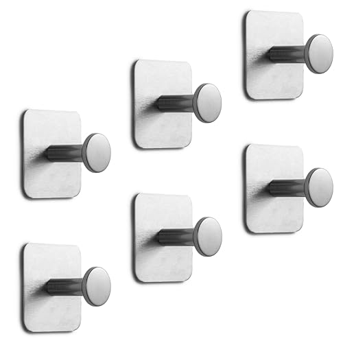 Heavy Duty Adhesive Metal Hooks for Hanging Hats, Garage Tools, Shower Accessories - Set of 6 Storage Hangers for Closet Entryway Organization, Wall Mount Peg Coat Rack, Bathroom Towel Holder (Chrome)