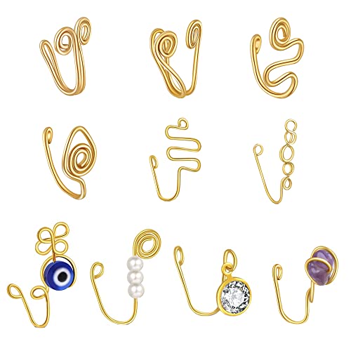 10 Stück Fake Nose Ring Schmuck, Nasen Septum Ring, Fake Septum Piercing, Fake Piercing Nasenring, Vergoldetes Kupfer, Einstellbar, für Männer, Frauen, für Den Alltag, Partys, Festivals (Golden) Cover
