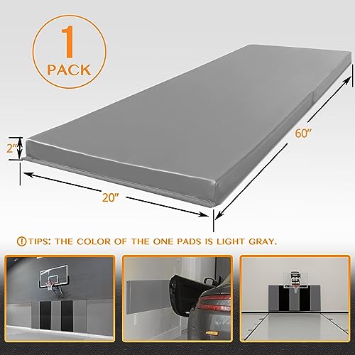 PROGOAL Gym Wall Paddings Basketball Court Wall Protection Pad - 2”Thick Foam Wall Mat Durable Protector for Wall-Mounted Basketball Hoops Garage Taekwondo(60\" Lx20 W,Light-Grey)