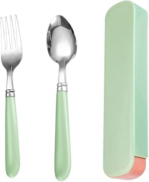 Flatware Silverware Set, 2/8/12/16/20/24 Pcs Stainless Steel Portable Tableware Spoon and Fork Set for Travel, Tableware Cutlery SetGreen,16 Piece set for 8