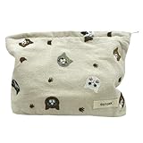 GUTGNK Corduroy Ladies Cosmetic Bag, Large Capacity Canvas Cosmetic Bag Travel Toiletry Bag Accessories Organizer, White Cat