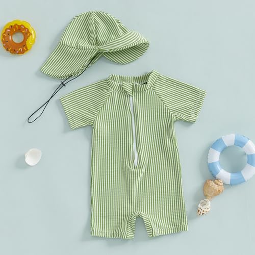 image for Nibbcoa Toddler Baby Boys Seersucker Short Sleeve One Piece Rash Guard