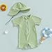 Nibbcoa Toddler Baby Boys Seersucker Short Sleeve One Piece Rash Guard Swimsuit Zipper Bathing Suit Swimwear with Hat (Green, 2-3 Years)