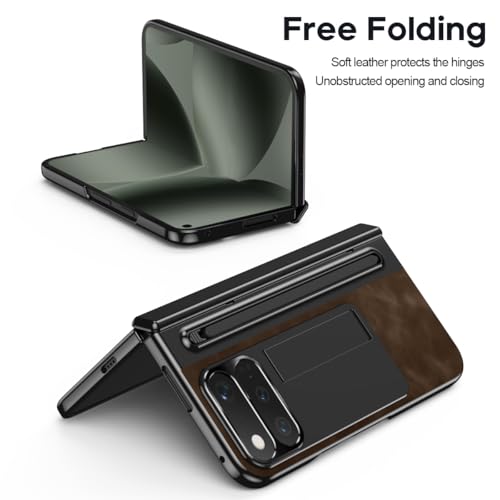 Coque de protection intégrale antichoc pour Pixel 11 Pro Fold en cuir café