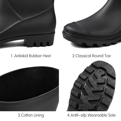 DKSUKO Men's Mid-calf Rain Boots,Waterproof Antil-Slip PVC Garden Work Boots，Outdoor Rubber Boots4