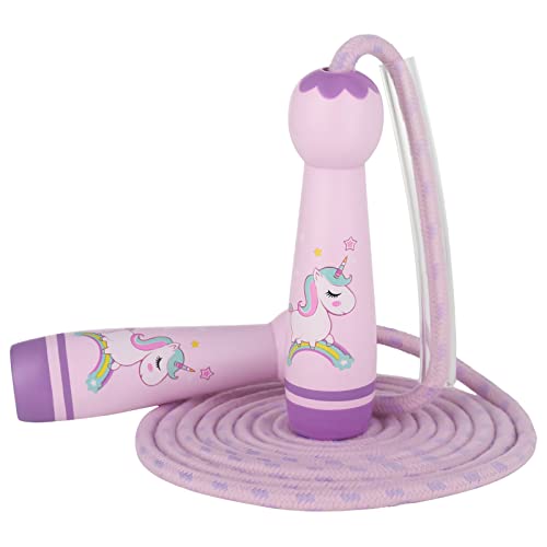 Springseil Verstellbares Kinder-Springseil, Länge Einstellbar, Einhorn Speed Rope Geschenke für 4-7 Jährige, Cartoon Holzgriff