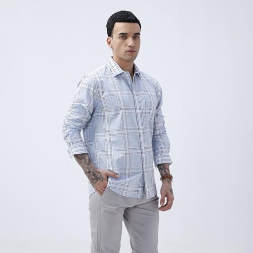Image of BASICS 100% Cotton Checked Shirt for Men | Slim Fit | Everyday Smart Casual Wear | Full Sleeve