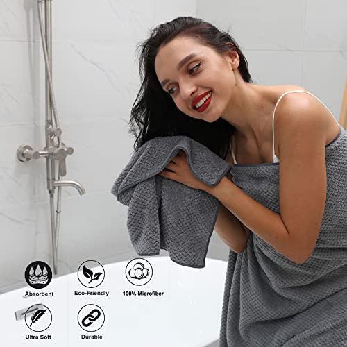 Ultra Soft Towel Set Of 6, Gray Microfiber Big Bath Towel Sheets 28X55 Inches, Luxury Plush Towels- Waffle Weave Design,Highly Absorbent,Quick Dry,Premium Quality Towel Set For Bathroom #TOP4